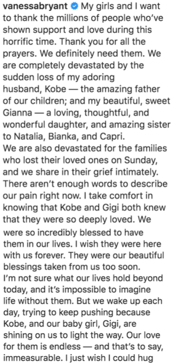 Kobe Bryant's Wife Breaks Silence On Her Husband & Daughter's Shocking Deaths
