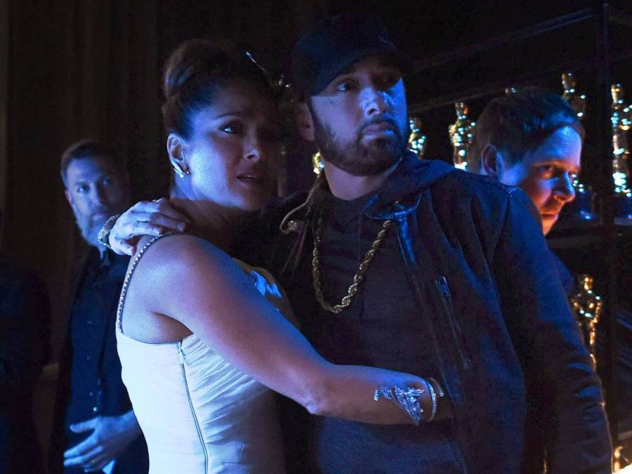 Salma Hayek Calls Eminem ‘The Greatest’ After Spilling Water On Him