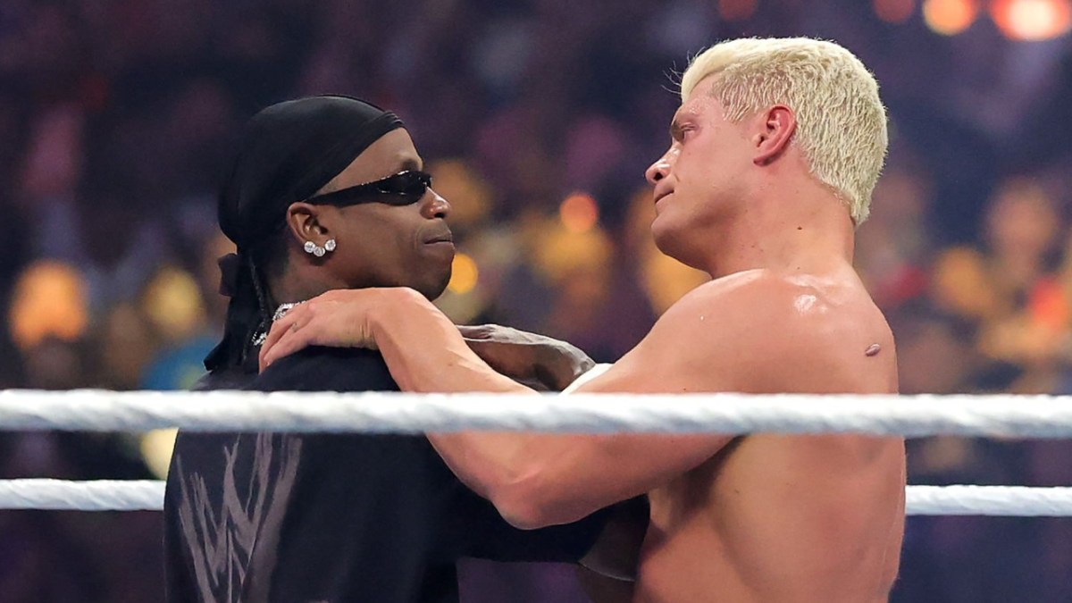 Travis Scott Takes Beating From Cody Rhodes During WrestleMania Showdown Travis Scott Takes Beating From Cody Rhodes During WrestleMania Showdown